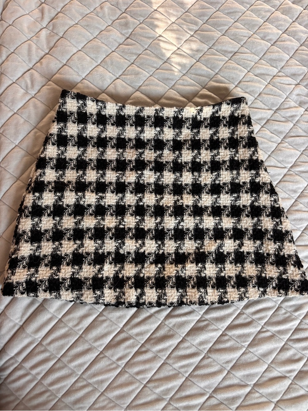 Lavender Brown Black and White Houndstooth Tweed Mini Skirt